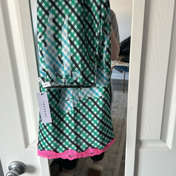 Topshop check satin bias midi skirt with lace trim - Picture 7 of 7